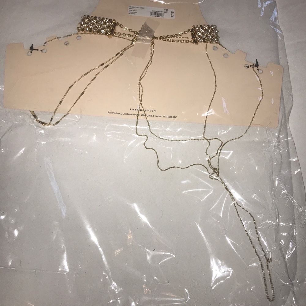 River Island Rhinestone Choker Necklace Body Chain